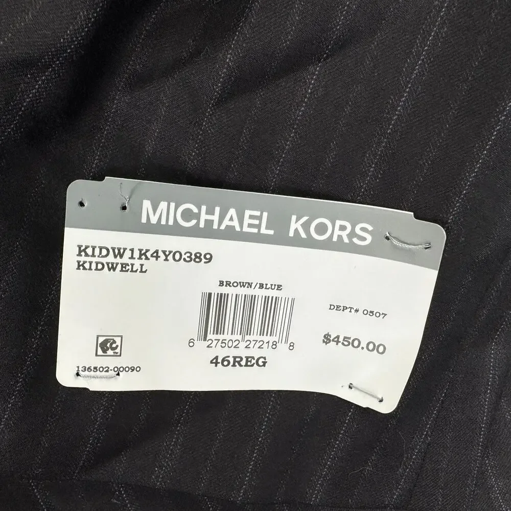 Michael Kors Mens Classic Fit Wool Blend Striped Suit Jacket Brown Blue 46R
